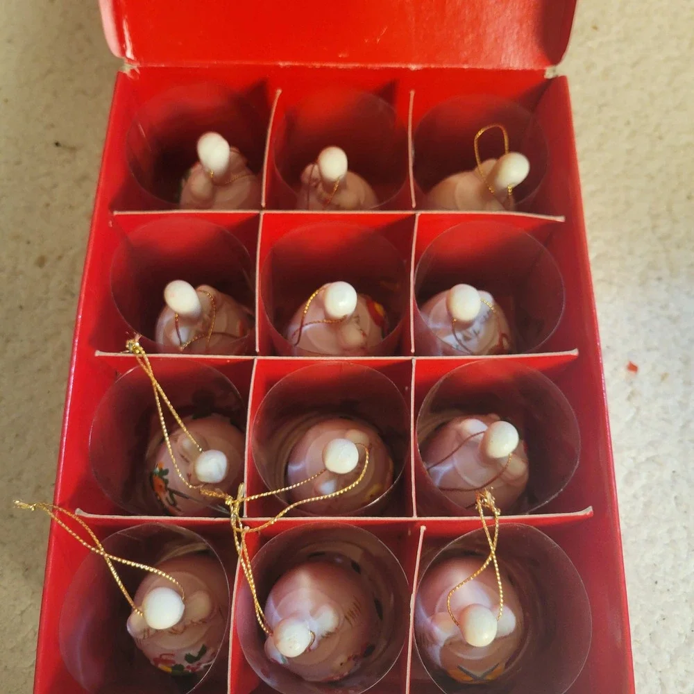 JC Penney Twelve Days of Christmas Ornament Set Ceramic Bells White Excellent